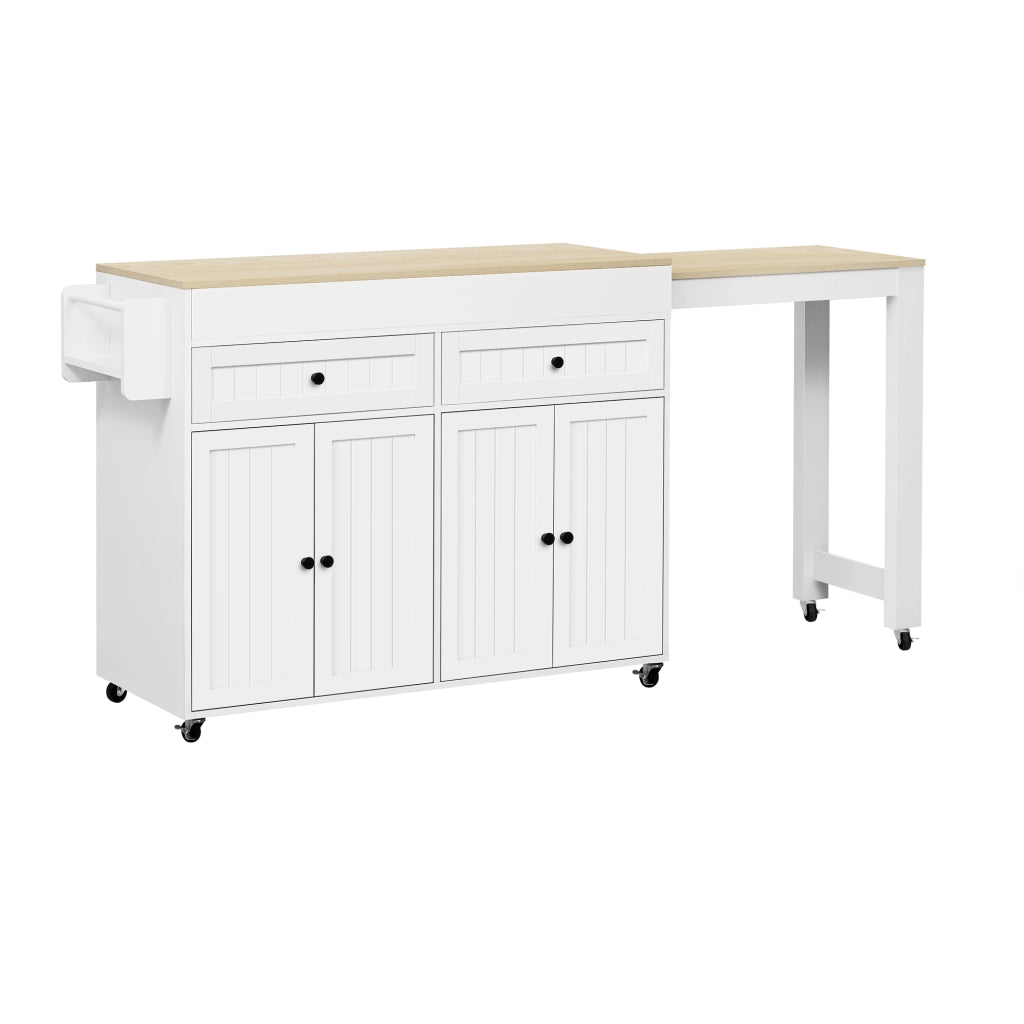 Isola da Cucina su Ruote con Piano Allungabile e Cassetti ¨C MINIMAL ¨C Bianco/Naturale