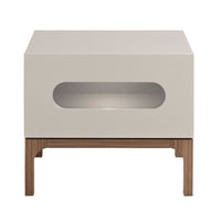 Comodino in legno grigio e noce con illuminazione interna