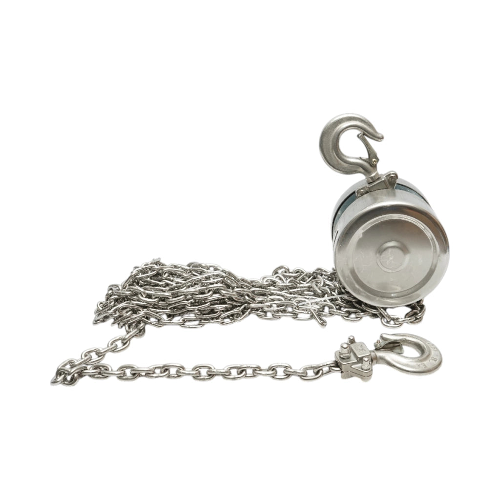 Paranco manuale in acciaio inox con catena da 3 m, carico massimo 500 kg, gancio di sicurezza. Breckner Germany