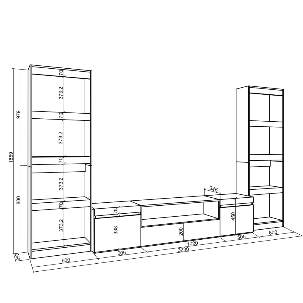 Mobile TV, Soggiorno, 320x35x186cm, Per TV fino a 80", Set di mobili, grigio cemento RF2606