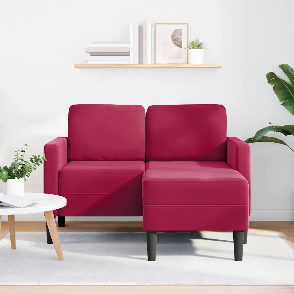 Divano | Divano da soggiorno | Sofa 2 Posti con Chaise longue a L Rosso Vino 125 cm Velluto