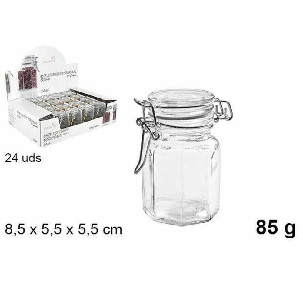 Trade Shop - Set 24 Pz Barattolo Ottagonale Vasetto Con Tappo Porta Spezie Vetro 85g 100827 -