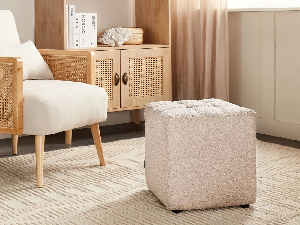 Sgabello Beige Boucle Rivestito 38 x 38 cm Seduta quadrata Motivo Chevron
