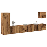 Set Mobile TV 5 pz Montato a Parete Legno Antico in Truciolato 3329199