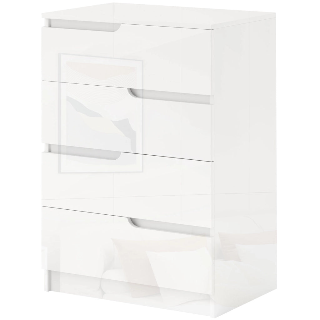 Cassettiera 4 Cassetti Moderna Legno Bianco Lucido ¨C zephmum ¨C 60x40x85 cm