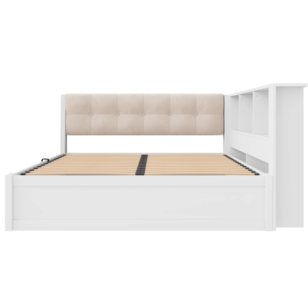Letto contenitore bianco 140x200 cm con LED dimmerabile; USB e scaffale laterale