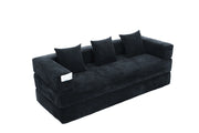 Divano modulare in chenille con tasche laterali e base antiscivolo - nero