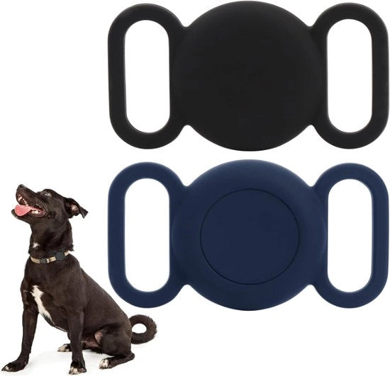2x contenitore impermeabile per Airtag, copertura in silicone per dispositivo GPS, protezione compatibile con Airtag, per collare per cane o accessorio (nero-azzurro)
