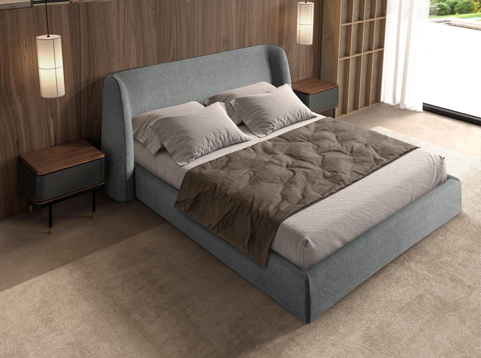 Letto in tessuto grigio scuro