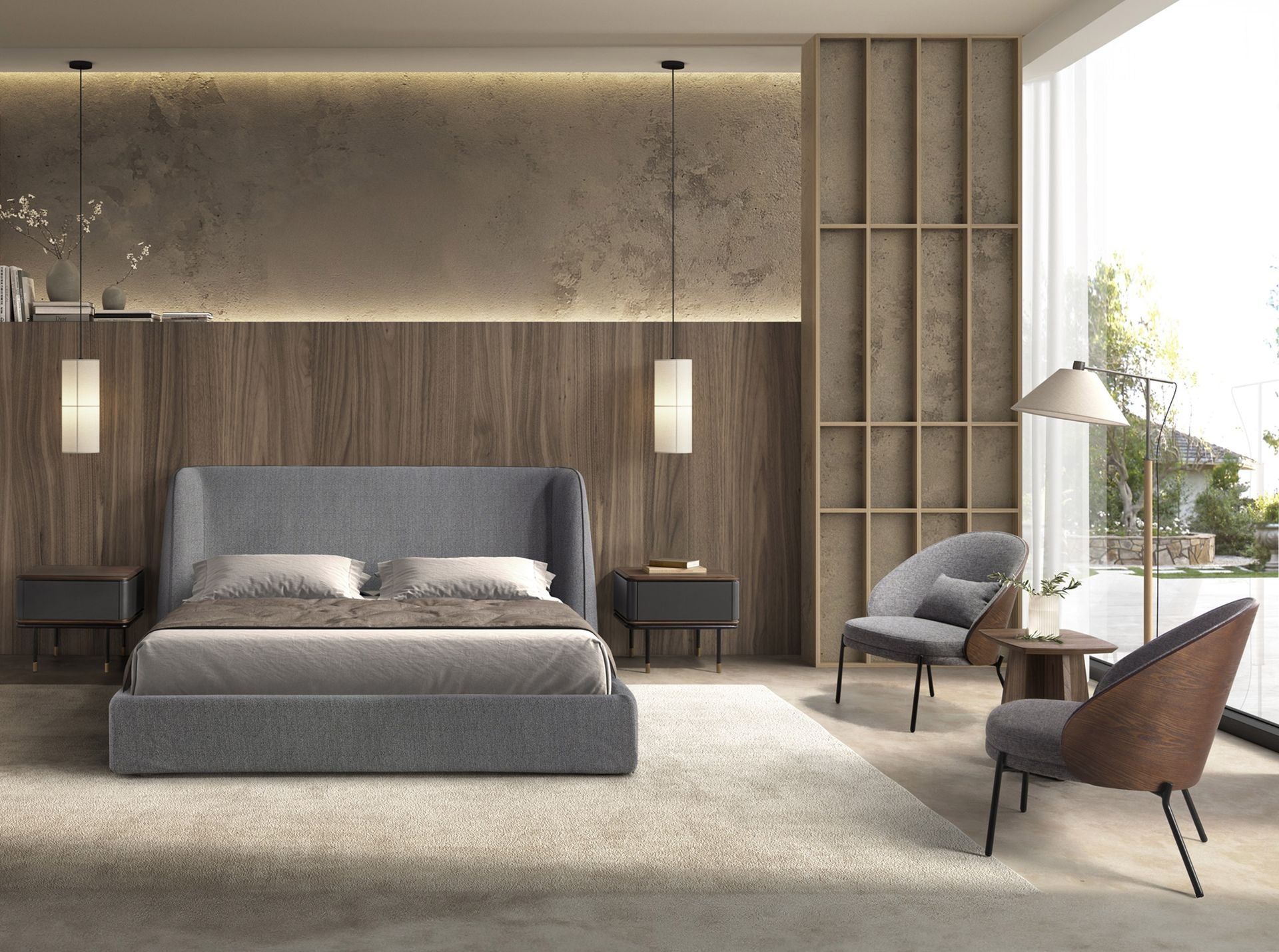 Letto in tessuto grigio scuro