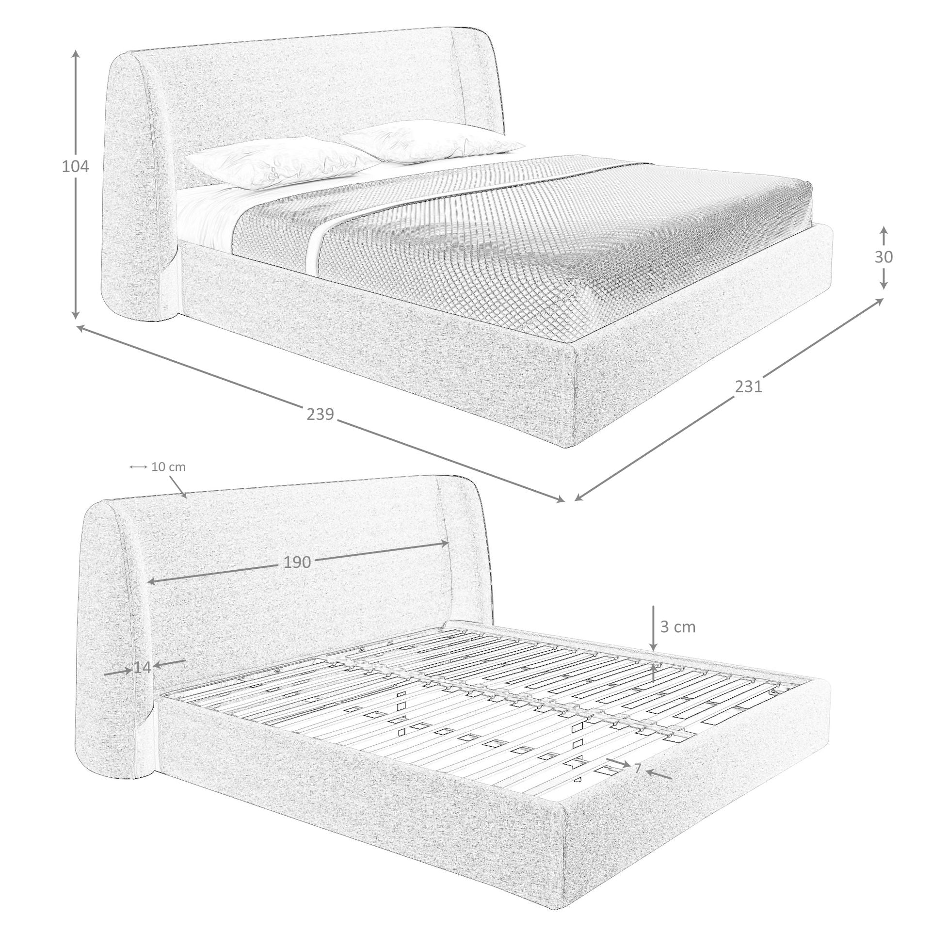 Letto in tessuto grigio scuro