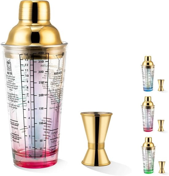 Set di Shaker per Cocktail - Mixer in Vetro con Filtro Integrato e Jigger per Cocktail Perfetti