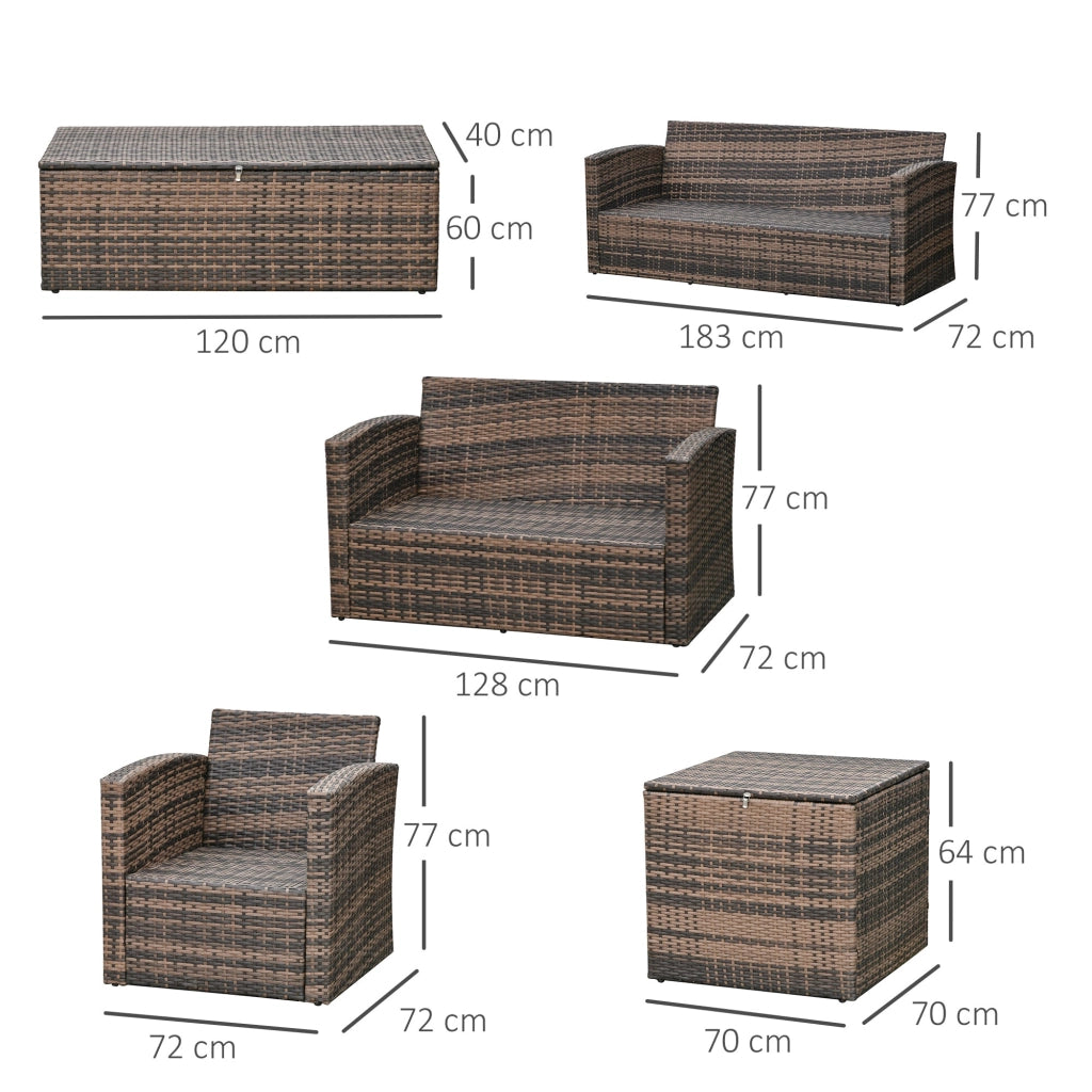 Set Salotto da Giardino 2 Divani 2 Poltrone Tavolino e Contenitore in Rattan Marrone e Arancione