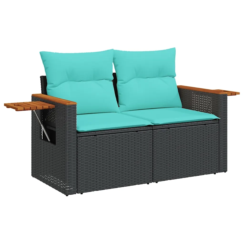 Set Divani da Giardino 6 pz con Cuscini Nero in Polyrattan