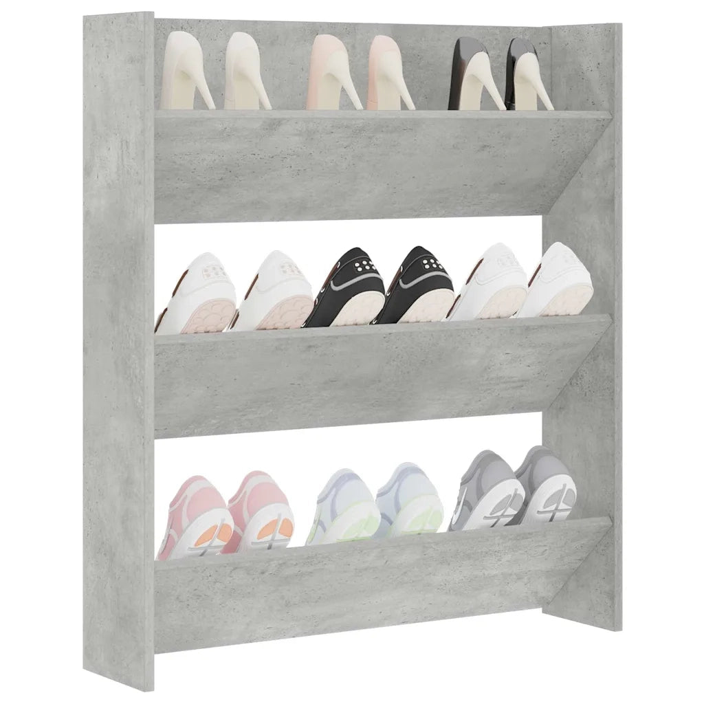 Scarpiera a Muro Grigio Cemento 80x18x90cm in Legno Multistrato 806785