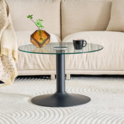 Tavolino da caffè rotondo in vetro 70 cm con piano in vetro temperato e base in metallo nero