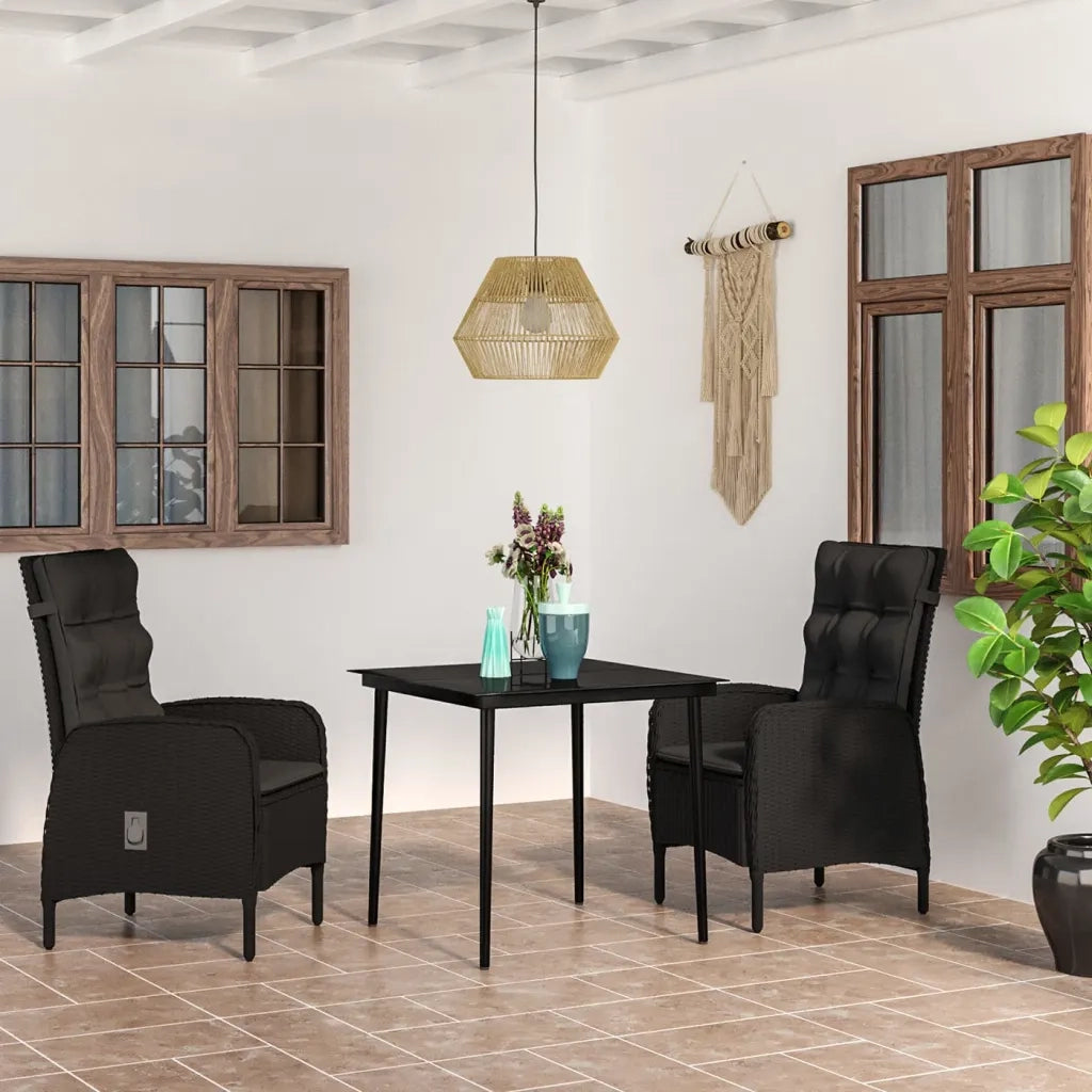 Set da Pranzo per Giardino 3 pz con Cuscini Nero cod mxl 40974