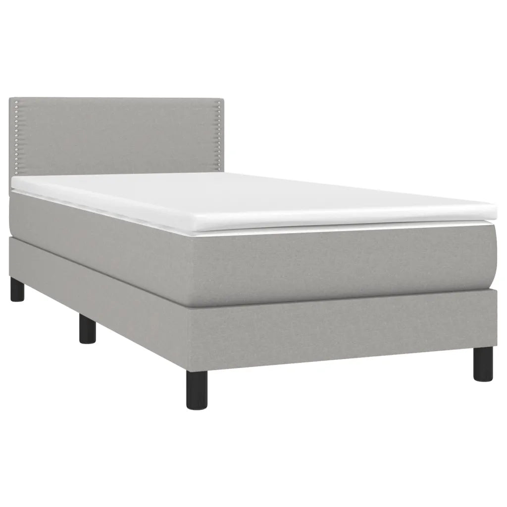 Letto singolo | Letto per adulti | Letto a Molle Materasso e LED Grigio Chiaro 90x190 cm Tessuto