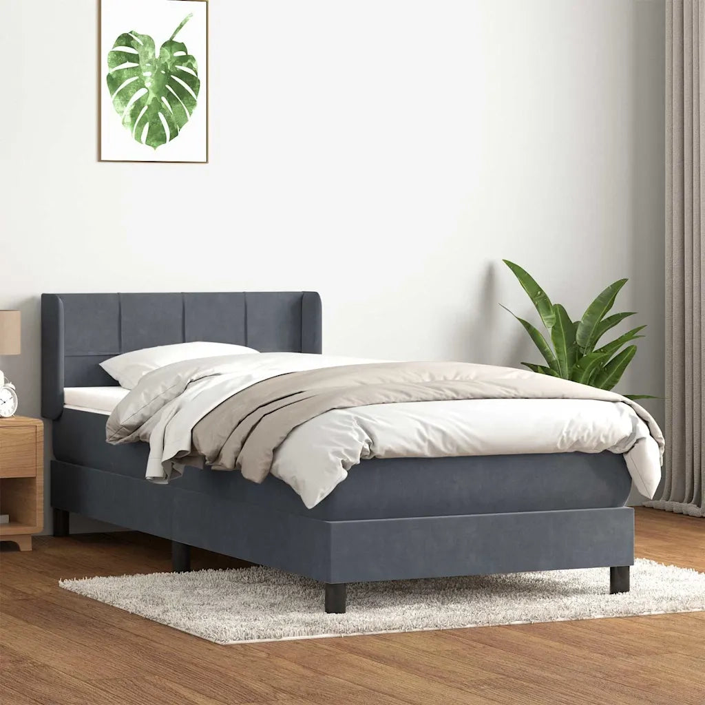 Giroletto a Molle con Materasso Grigio Scuro 90x220 cm Velluto