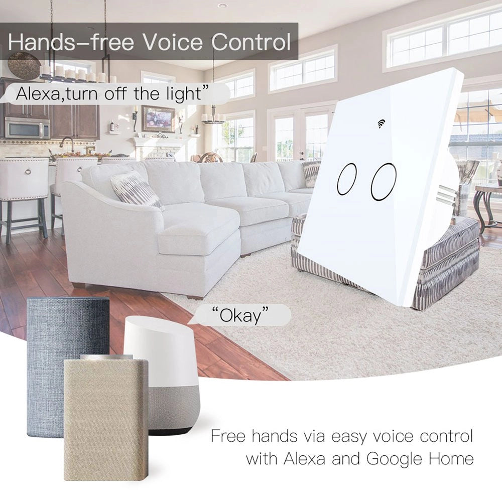Interruttore Da Parete Touch 2 Tasti, WIFI 2.4G Matter, TUYA, Smart Life,Apple Home, Google Home, Alexa, SmartThings, 10A, AC 90-250V, 50/60HZ, 86X86X30mm, IP20, Bianco