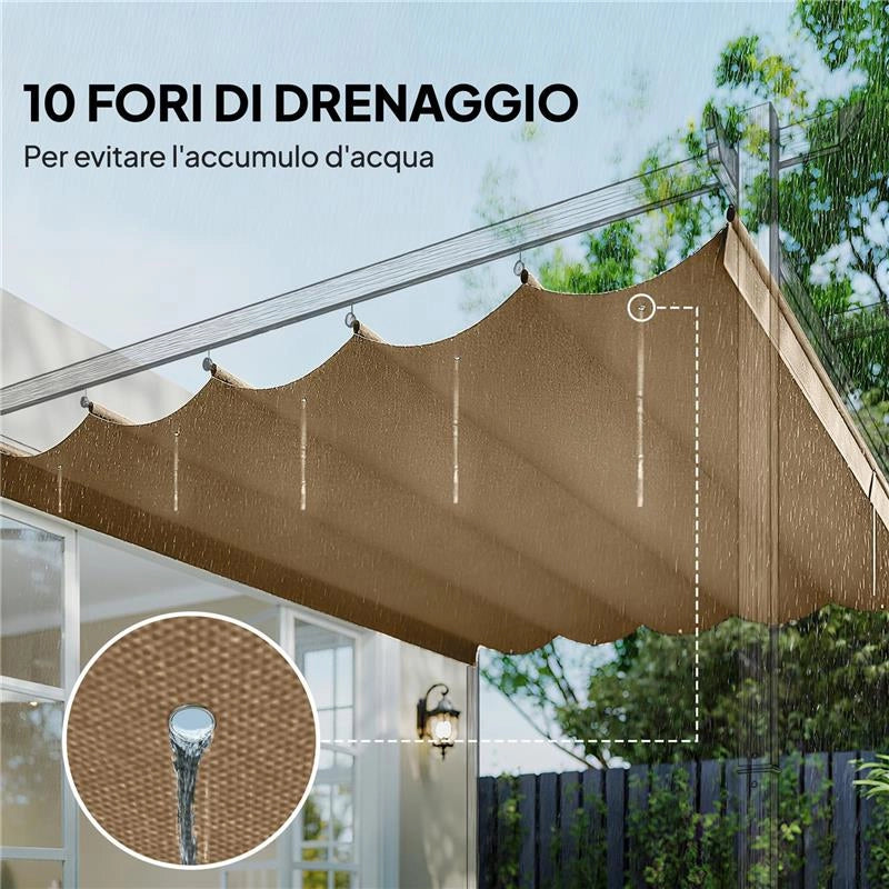 TETTO PER GAZEBO PERGOLA CON 10 FORI DI DRENAGGIO IN POLIESTERE, 250X255 CM, PER PERGOLA 3X3M, MARRONE CHIARO