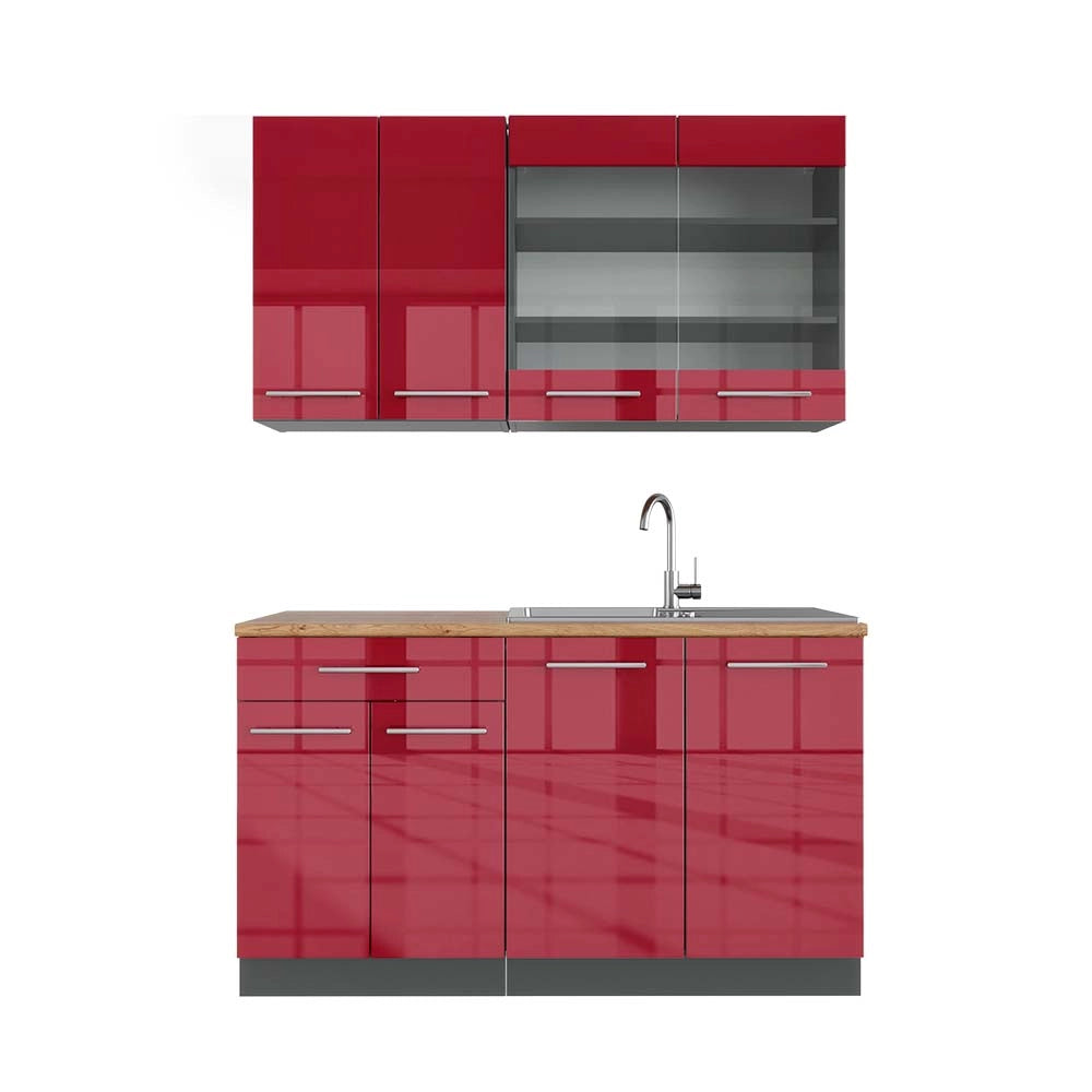 Cucina completa Fame-Line Bordeaux lucido/Antracite 140 cm, PL Rovere Vicco
