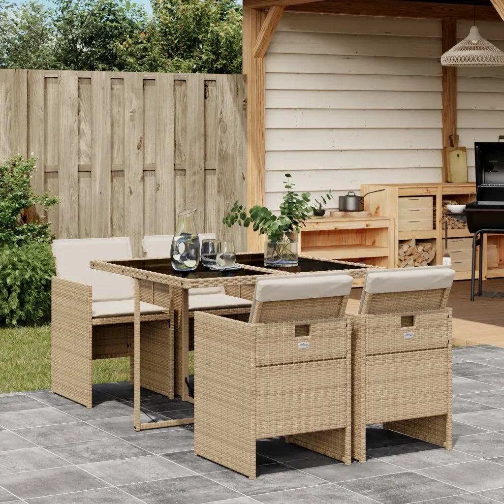 Set da Pranzo da Giardino 5 pz | Set Salotto da Giardino con Cuscini Beige in Polyrattan
