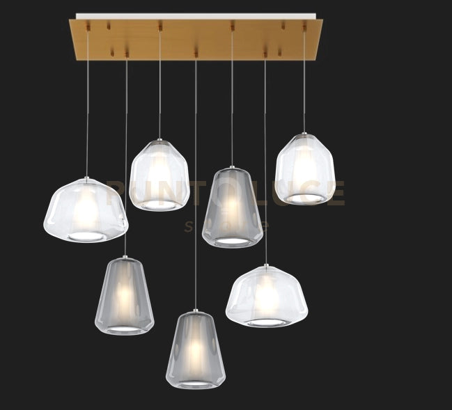 SOSPENSIONE OTTONE SAT. 7 LUCI RETTANGOLARE VETRI (ALPHA 2X TR) (BETA 2X TR) (GAMMA 3X FU) 1176OS-S7 R ABG-TF