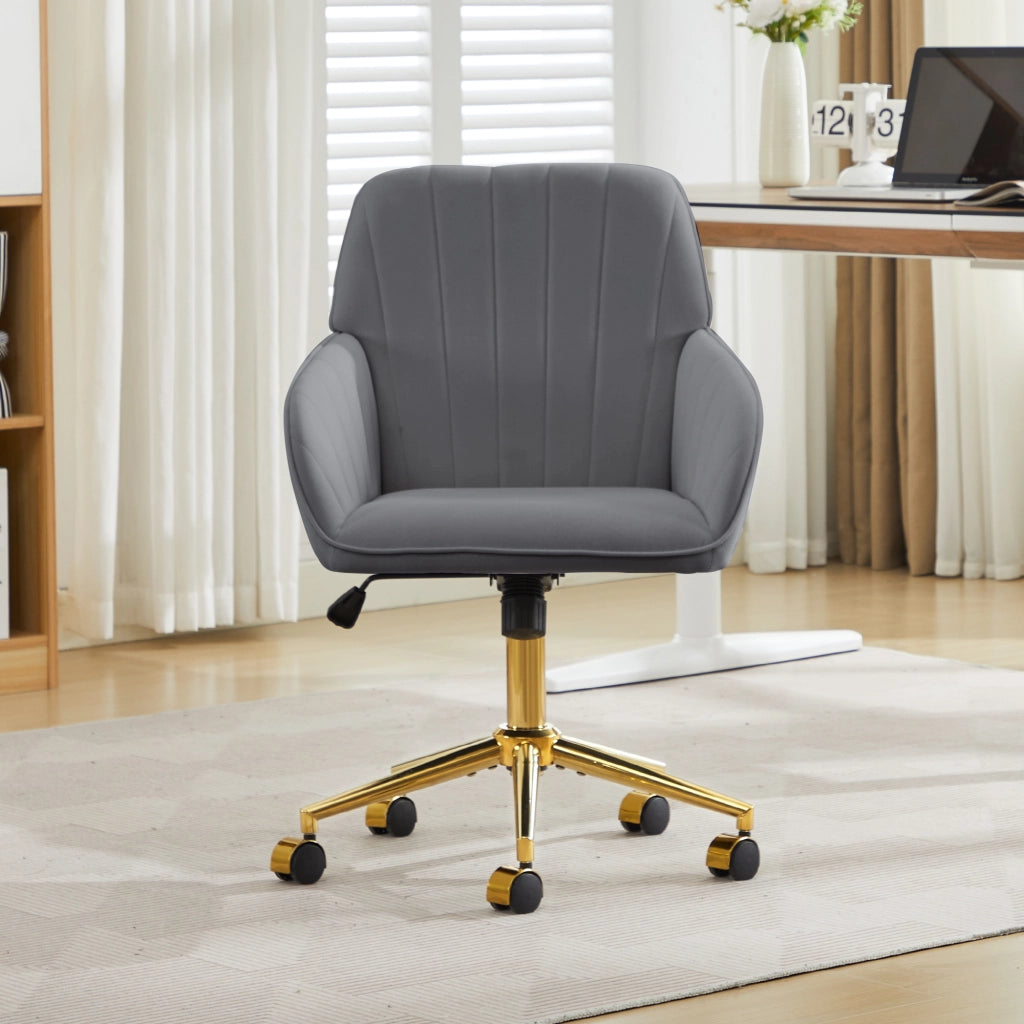 Sedia da ufficio girevole con altezza regolabile, schienale ergonomico e seduta imbottita in velluto grigio