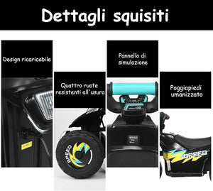 6V Quad Elettrico per Bambini con Batteria, Mini Quad con Funzione Avanti/Indietro, Velocità Massima 4,6 km/h (Nero)