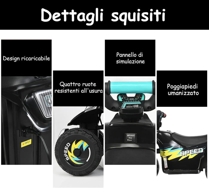6V Quad Elettrico per Bambini con Batteria, Mini Quad con Funzione Avanti/Indietro, Velocità Massima 4,6 km/h (Nero)