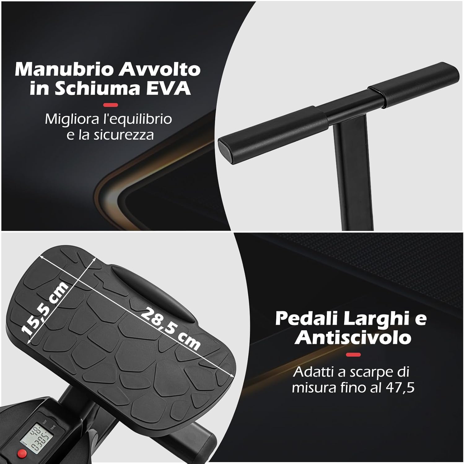 Stepper Fitness con Manubrio Regolabile in Altezza, Display LCD, Pedali Antiscivolo e Resistenza Idraulica, Stepper in Metallo, ABS, PP e EVA per Casa, Ufficio e Palestra