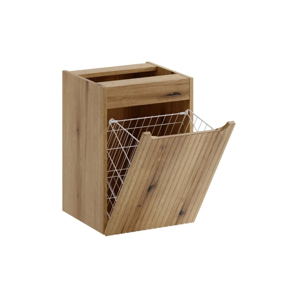 Mobile bagno VANO 40 cm in rovere sospeso con cesto della biancheria
