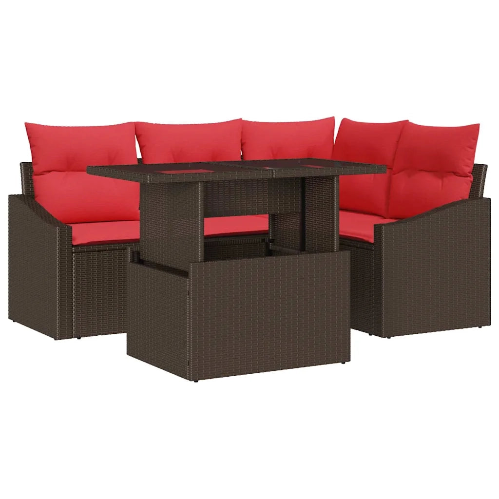 Set Divano da Giardino 5 pz Marrone e Rosso polyrattan 3349000