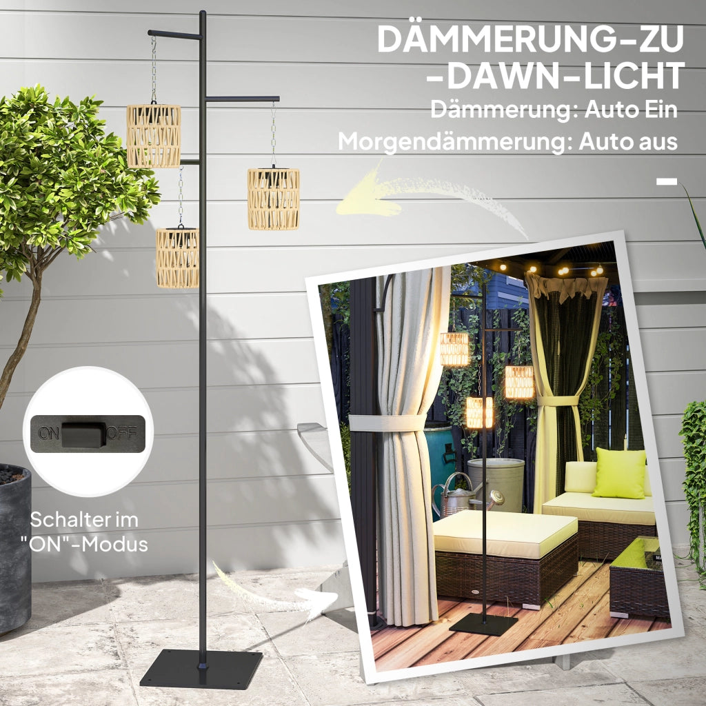 Lampada da terra solare rattan con sensore luce 3 luci automatica stile boho IP44 ¨C Zephmum ¨C Beige 100x30x160