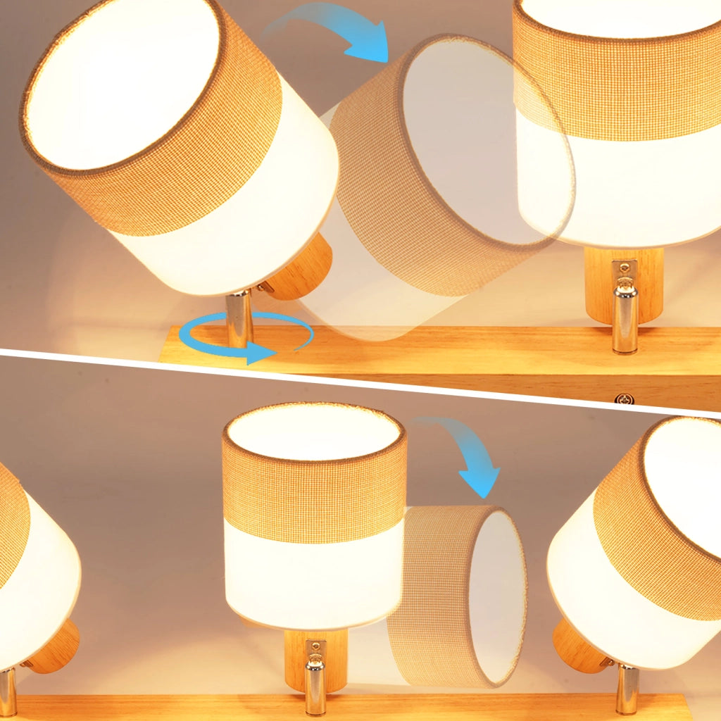 ZMH Faretto da soffitto vintage 3 luci E14 legno tessuto orientabili 350° max 25W senza lampadina