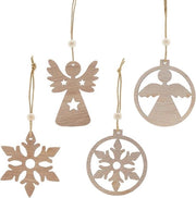 24 pezzi di Ornamenti per Albero di Natale in Legno - Decorazioni Artigianali a Cerniera con Fregio di Neve e Angelo - Ornamenti in Legno Scolpito 3D a Tema Rustico - Decorazioni per la Casa per un Meraviglioso Natale di Inverno.