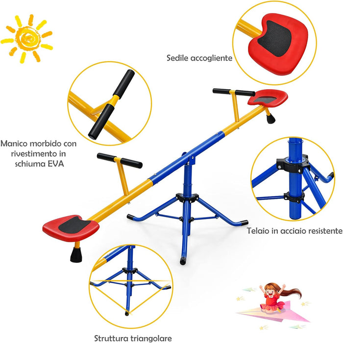 Altalena Basculante per Bambini, Altalena Saliscendi a 360° con Fermo per le Gambe, Altalena Basculante per Esterno Cortile e Parco Giochi, 2 Posti a Sedere