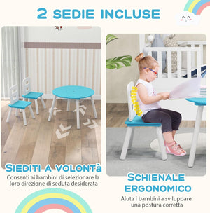 Set Tavolino Bambini con 2 Sedie, Set Tavolo e 2 Sedie Montessori con Borsa a Rete e Schienale Ergonomico, Mobile per Cameretta per Bambini di 3-7 anni