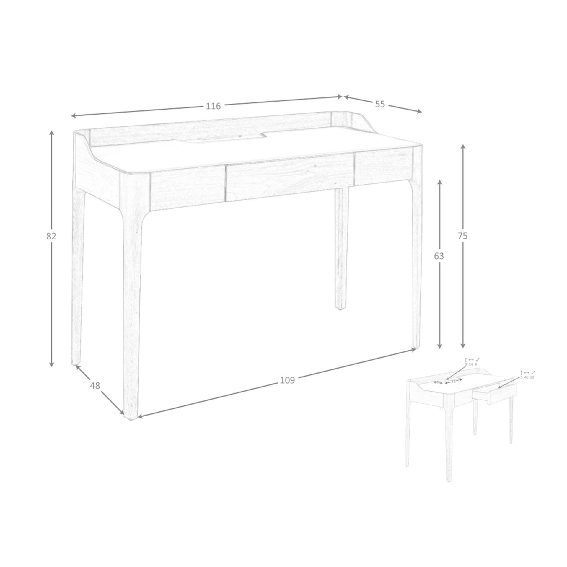 Scrivania con piano in similpelle e noce