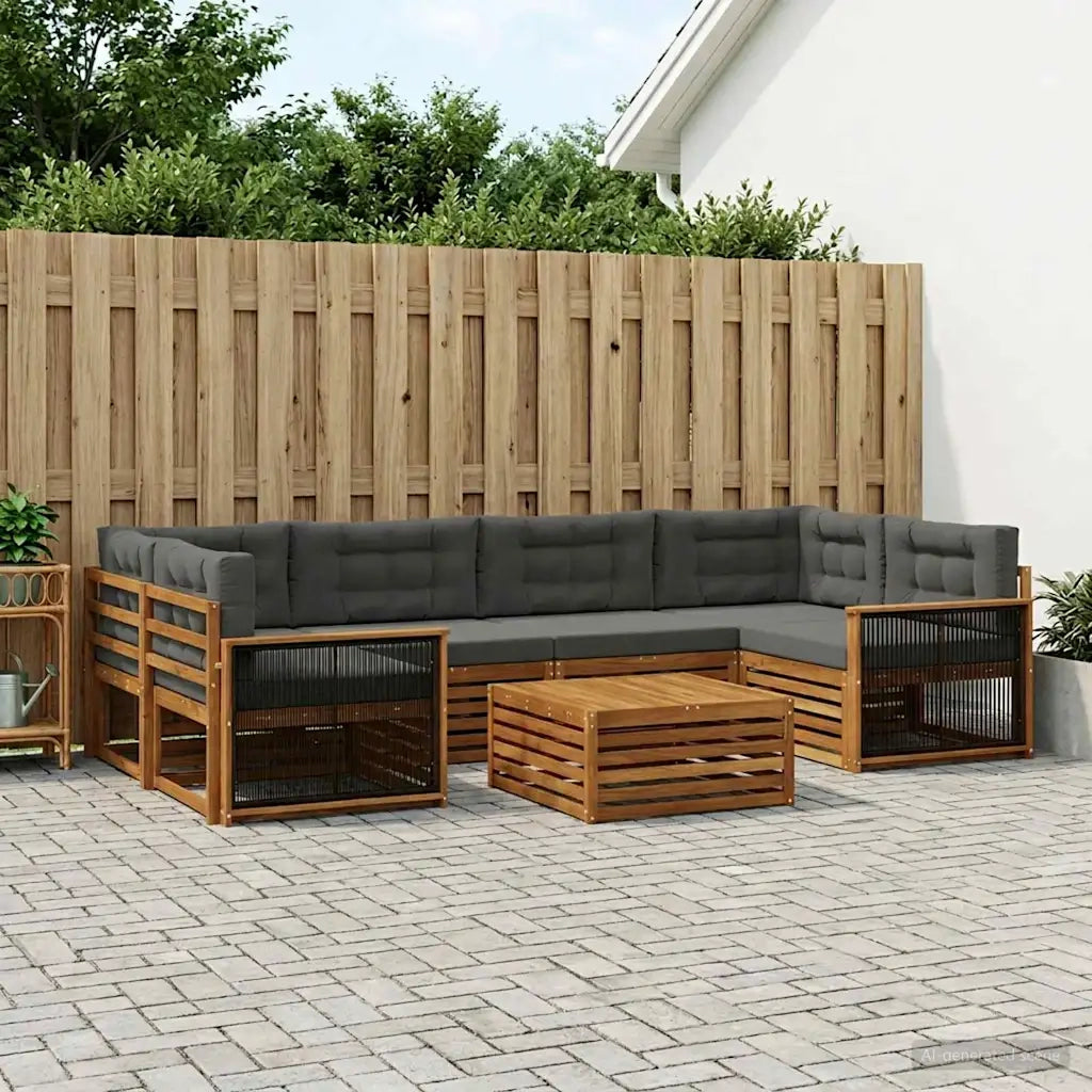 Set di divani da esterno con cuscino 7 pcs Naturale e Antracite