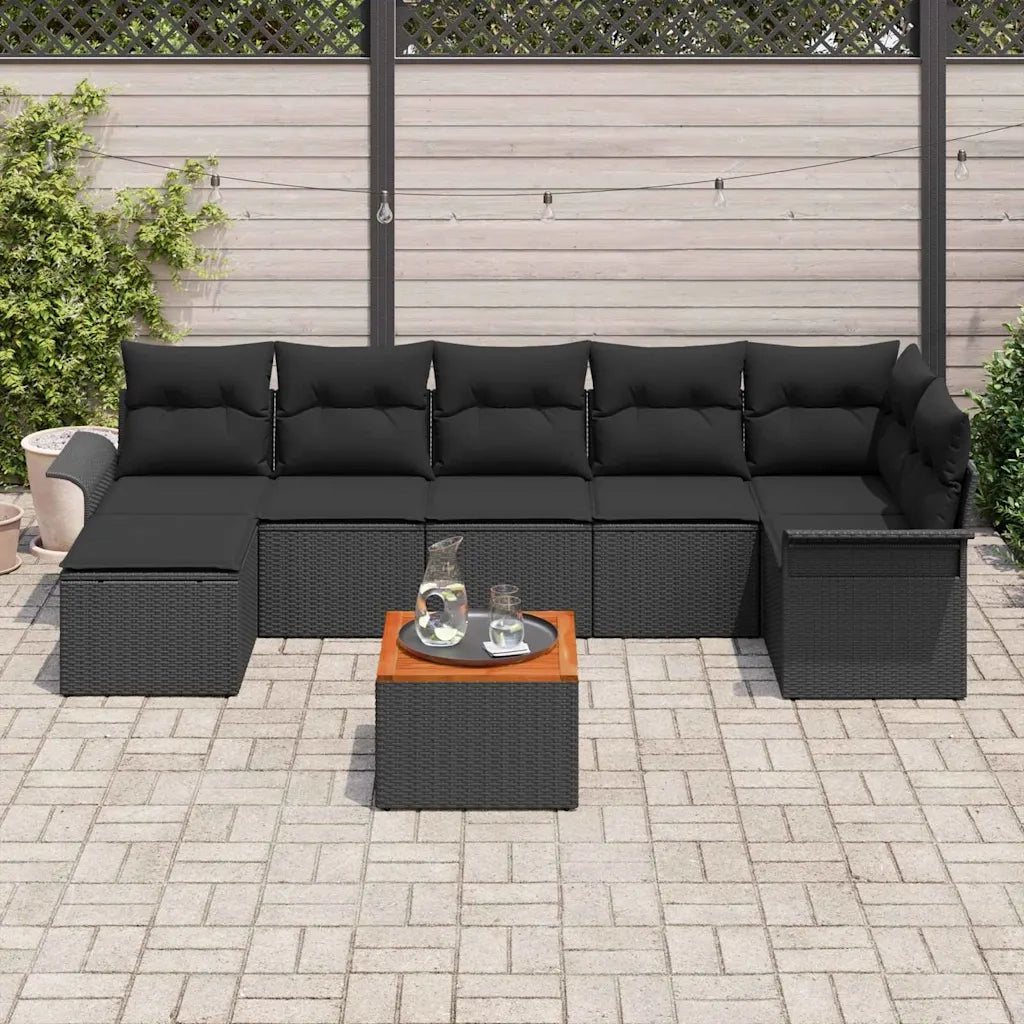Set Divano da Giardino con cuscino 8 pcs Nero polyrattan