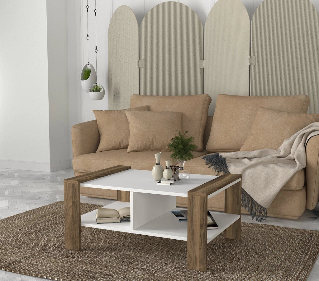 Tavolino in legno "Erica" - 90 x 60 x 42 cm - Bianco, Noce