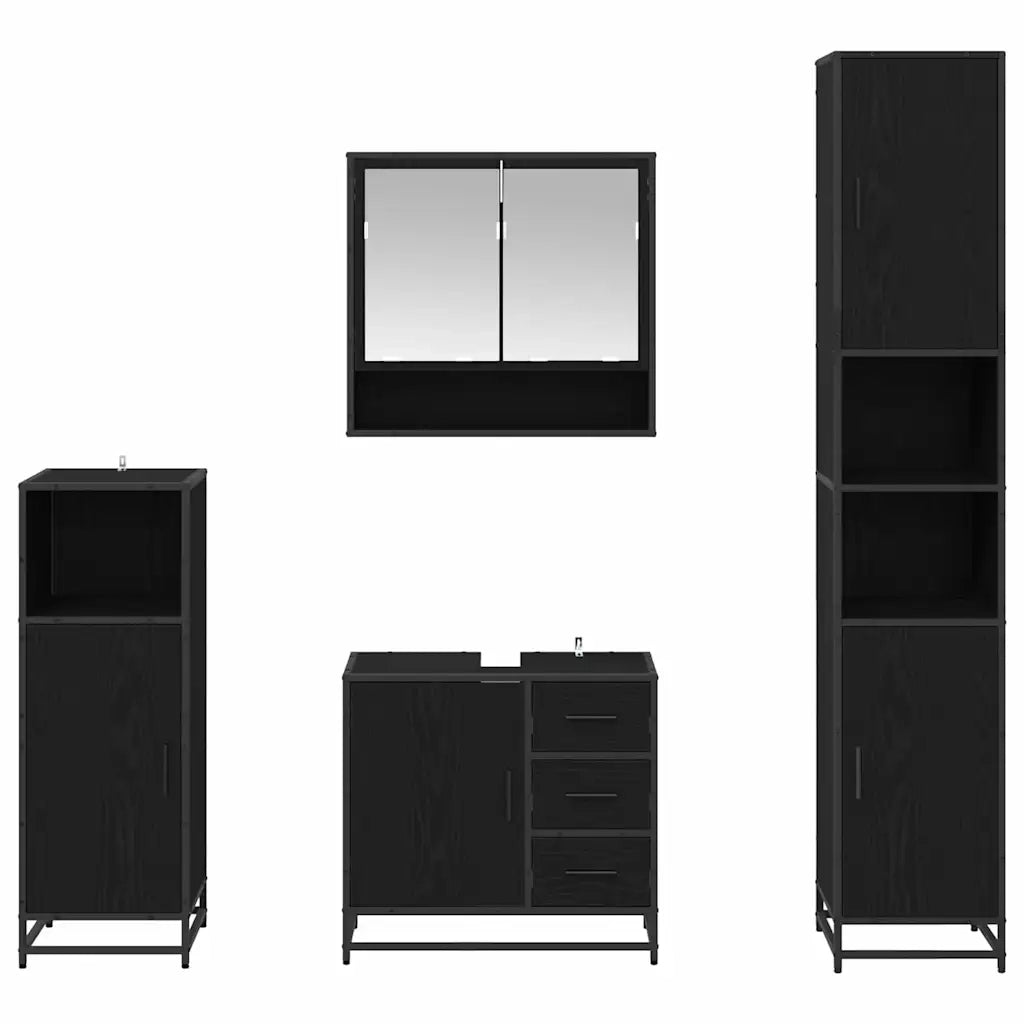 Set di mobili per il bagno 4 pcs Rovere Nero Legno multistrato 3402449