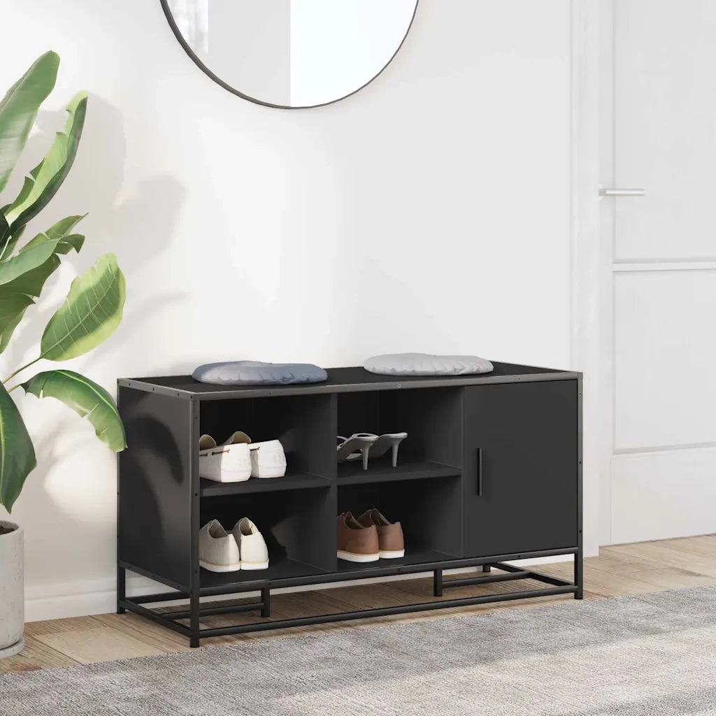 Scarpiera | Mobile per scarpe Nera 100x40x53,5 cm in Truciolato e Metallo