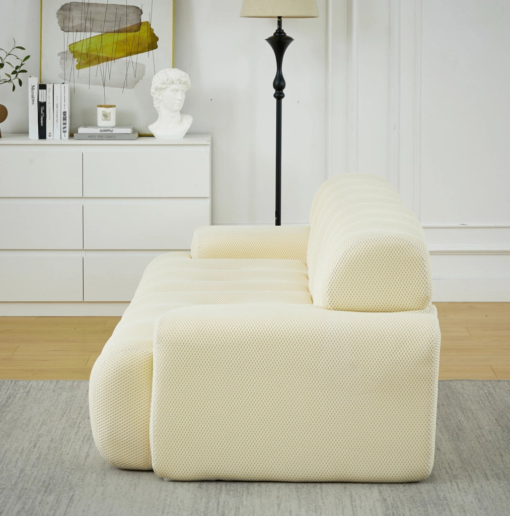 Divano Cloud a due posti beige con braccioli larghi e design moderno, 224x104x66 cm