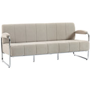 Divano 3 Posti Moderno 174x75x76 cm Rivestito in Ciniglia Struttura in Acciaio Beige