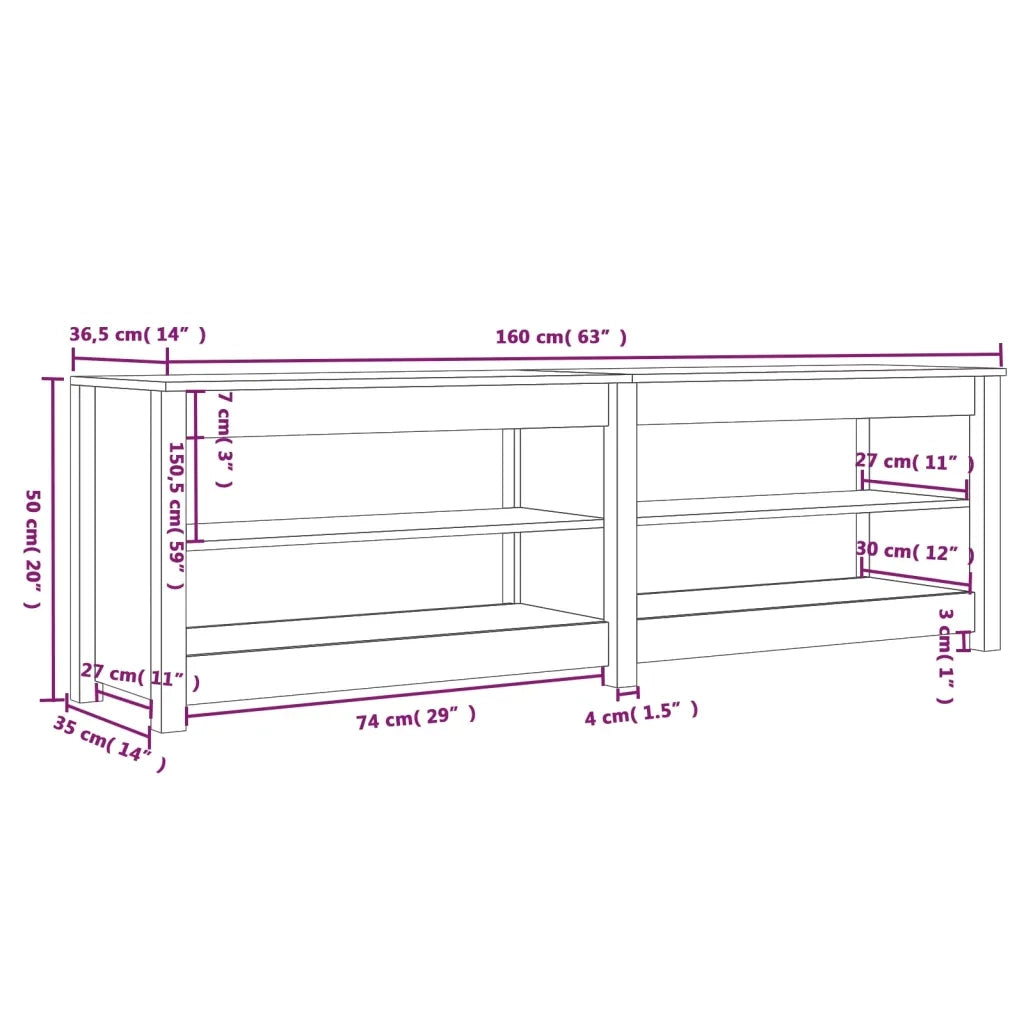 Scarpiera Bianca 160x36,5x50 cm in Legno Massello di Pino cod mxl 50143