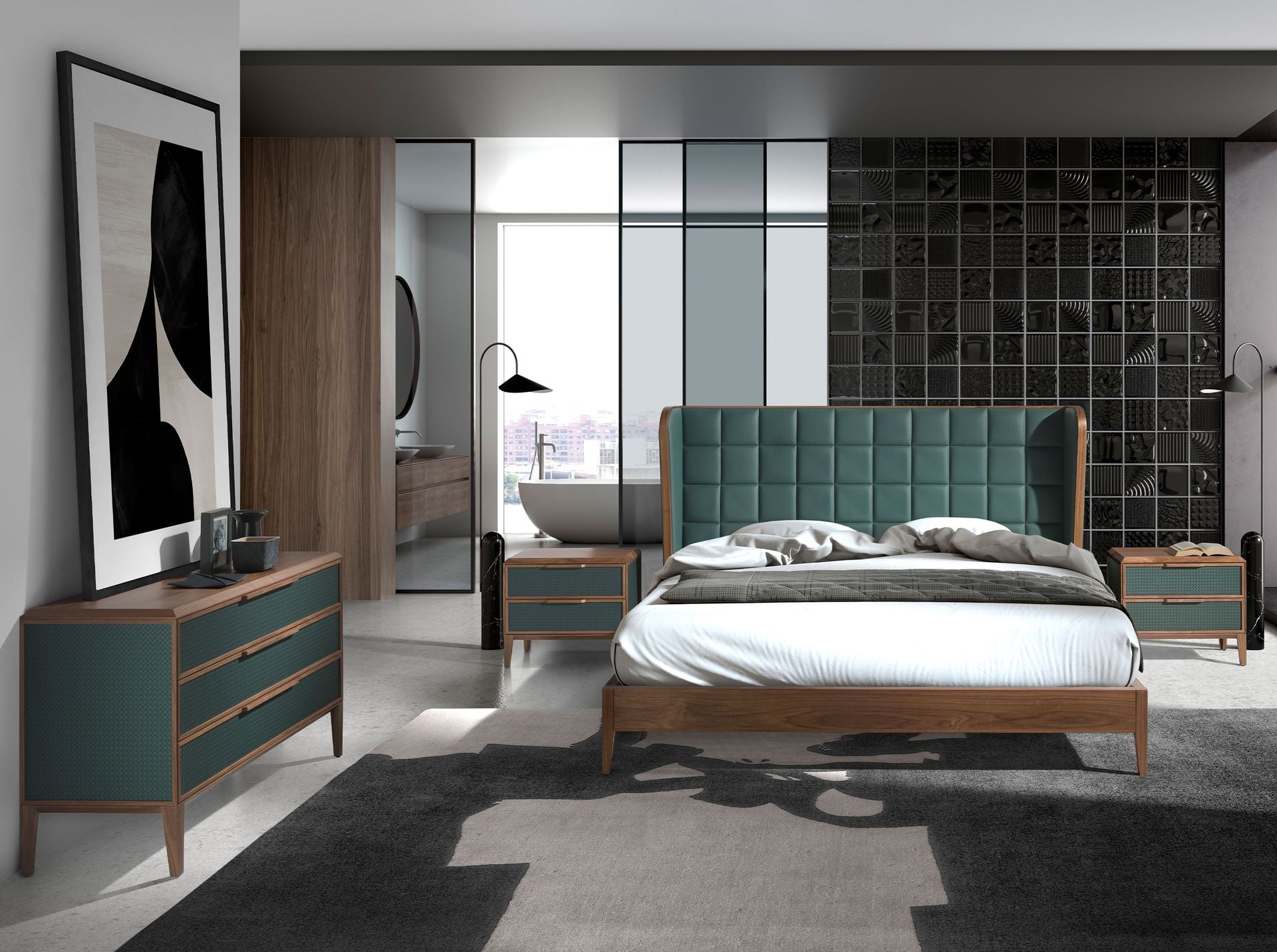 Letto in similpelle verde scuro