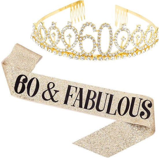 Festa d'Addio a Solitudine - Sjerp 60e - Nastro di Satin - Tiara con Perle - Regali di Compleanno - Materiale per Feste - Glitter d'Oro - Compleanno